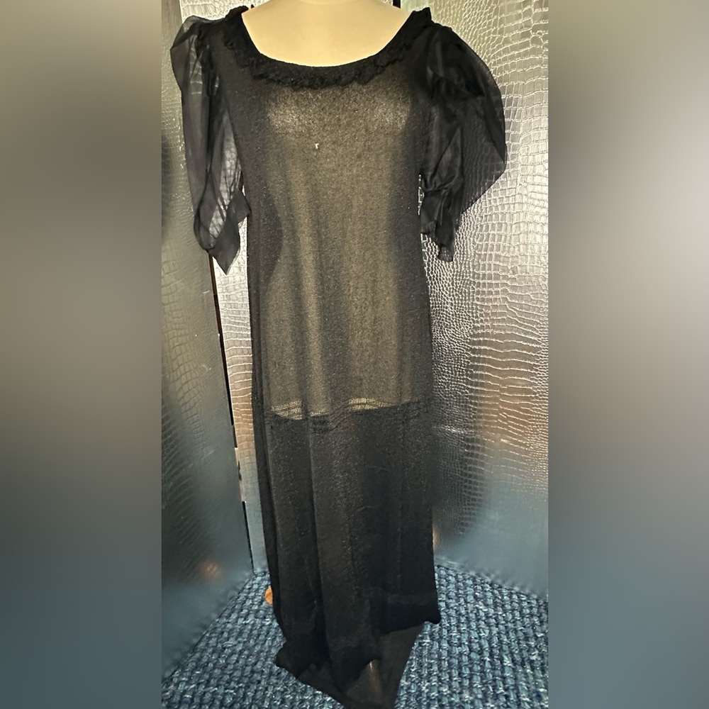 Of Handmade Chic Black Sheer Puff Sleeve Dress